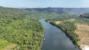 Drone shot of the Tatai River in Koh Kong, Cambodia