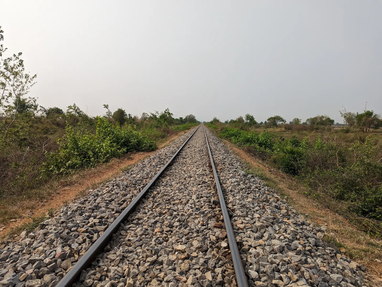 View along the railway track from the bamboo train platform in Battambang, Cambodia.